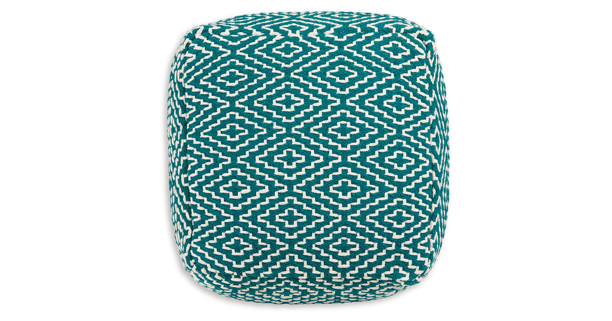 Brynnsen Teal/Ivory Pouf from Ashley Furniture - Luna Furniture