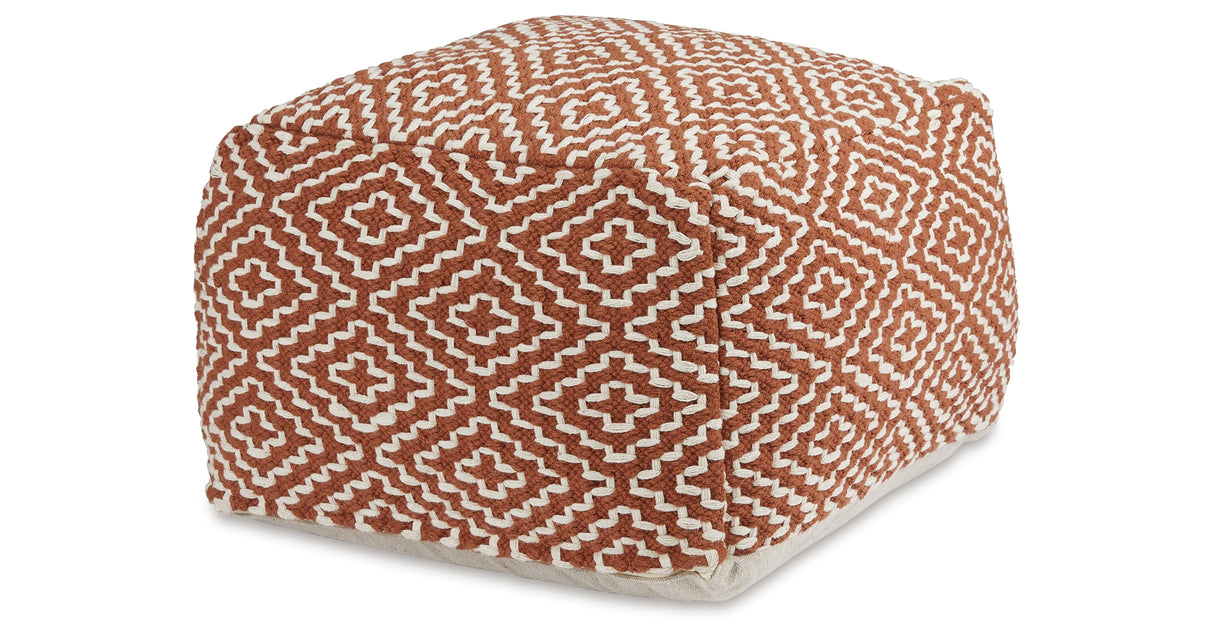 Brynnsen Rust/Ivory Pouf from Ashley - Luna Furniture
