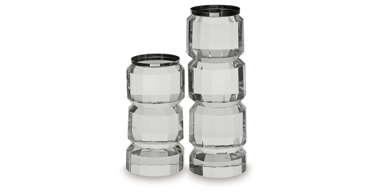 Brentley Clear/Silver Finish Candle Holder Set (Set of 2) from Ashley - Luna Furniture