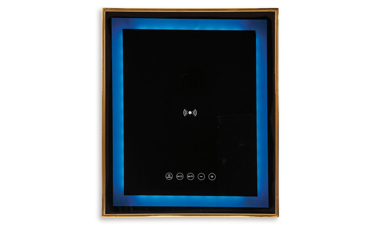 Rexwell Black/Gold Finish Accent Table with Speaker from Ashley Furniture - Luna Furniture