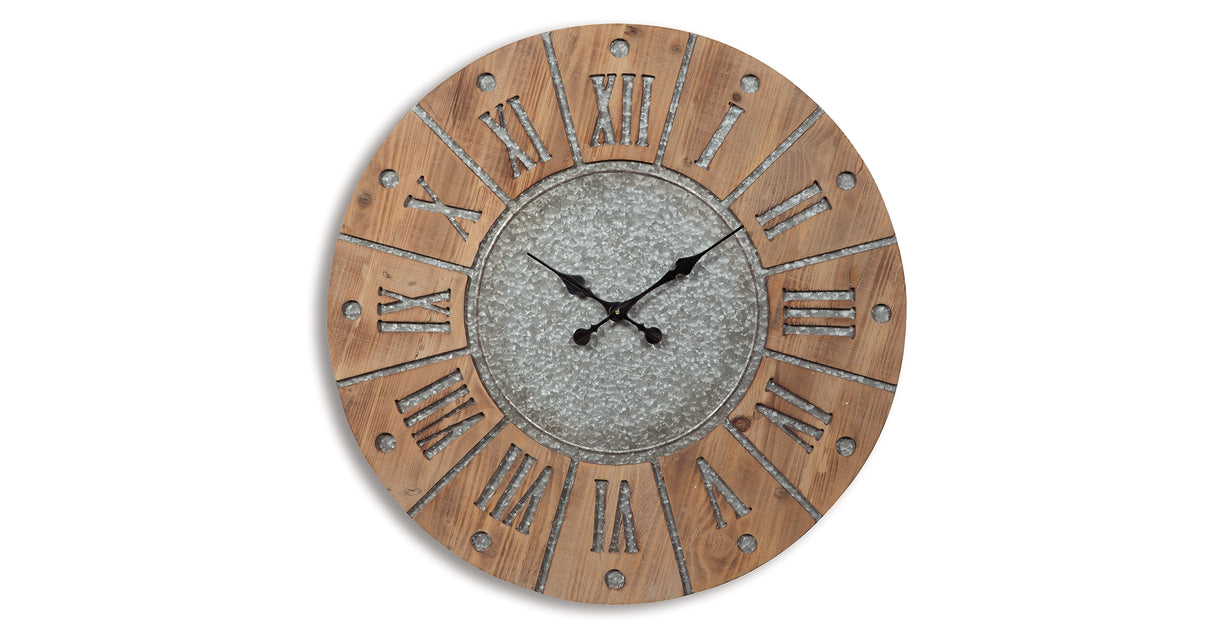 Payson Antique Gray/Natural Wall Clock from Ashley Furniture - Luna Furniture