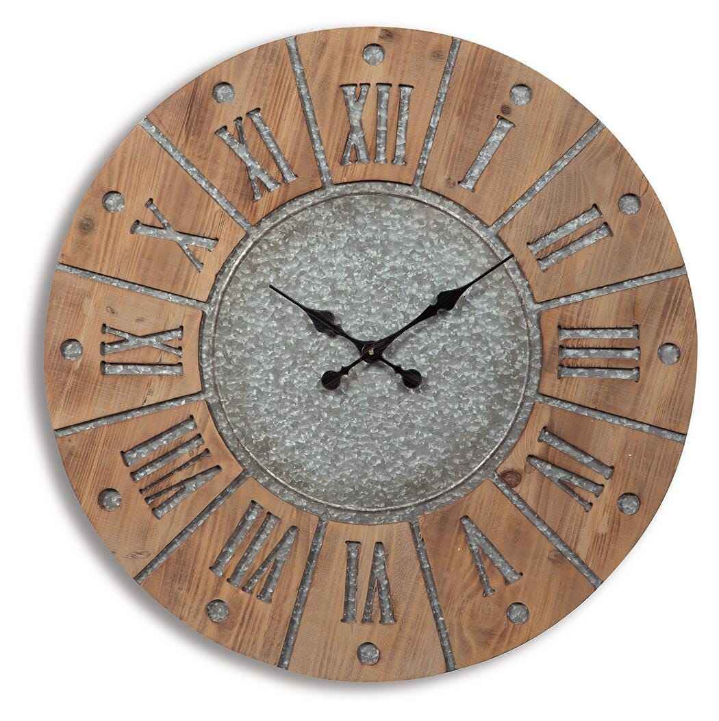 Payson Antique Gray/Natural Wall Clock from Ashley Furniture - Luna Furniture