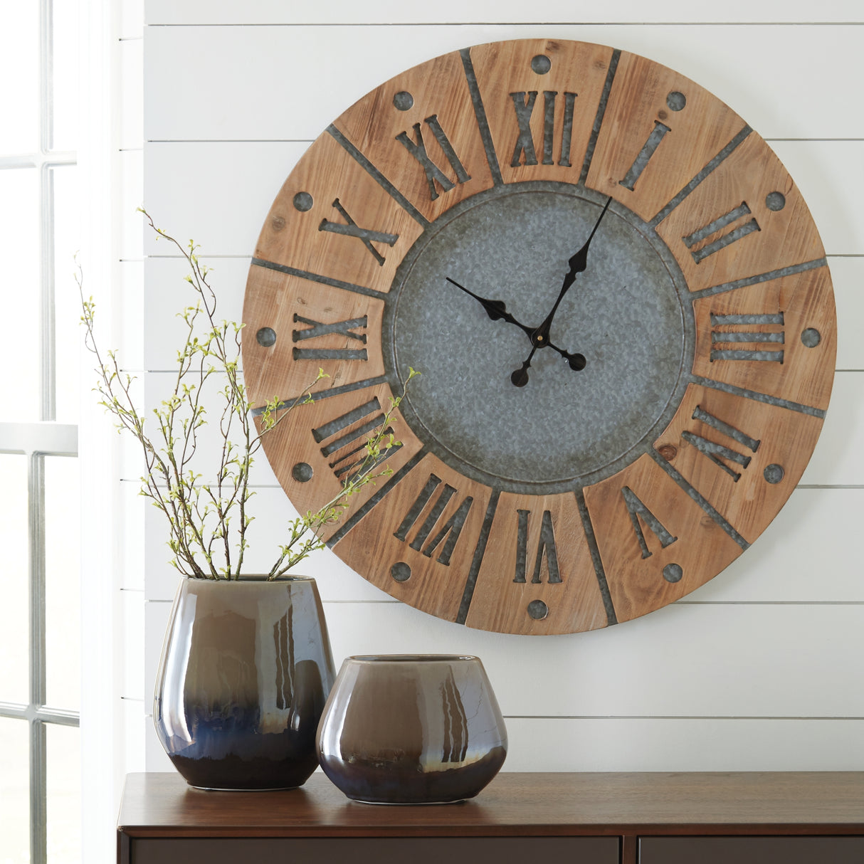 Payson Antique Gray/Natural Wall Clock from Ashley Furniture - Luna Furniture