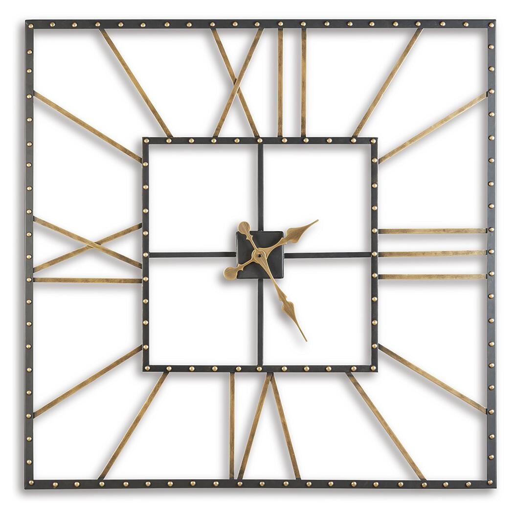 Thames Black/Gold Finish Wall Clock from Ashley - Luna Furniture