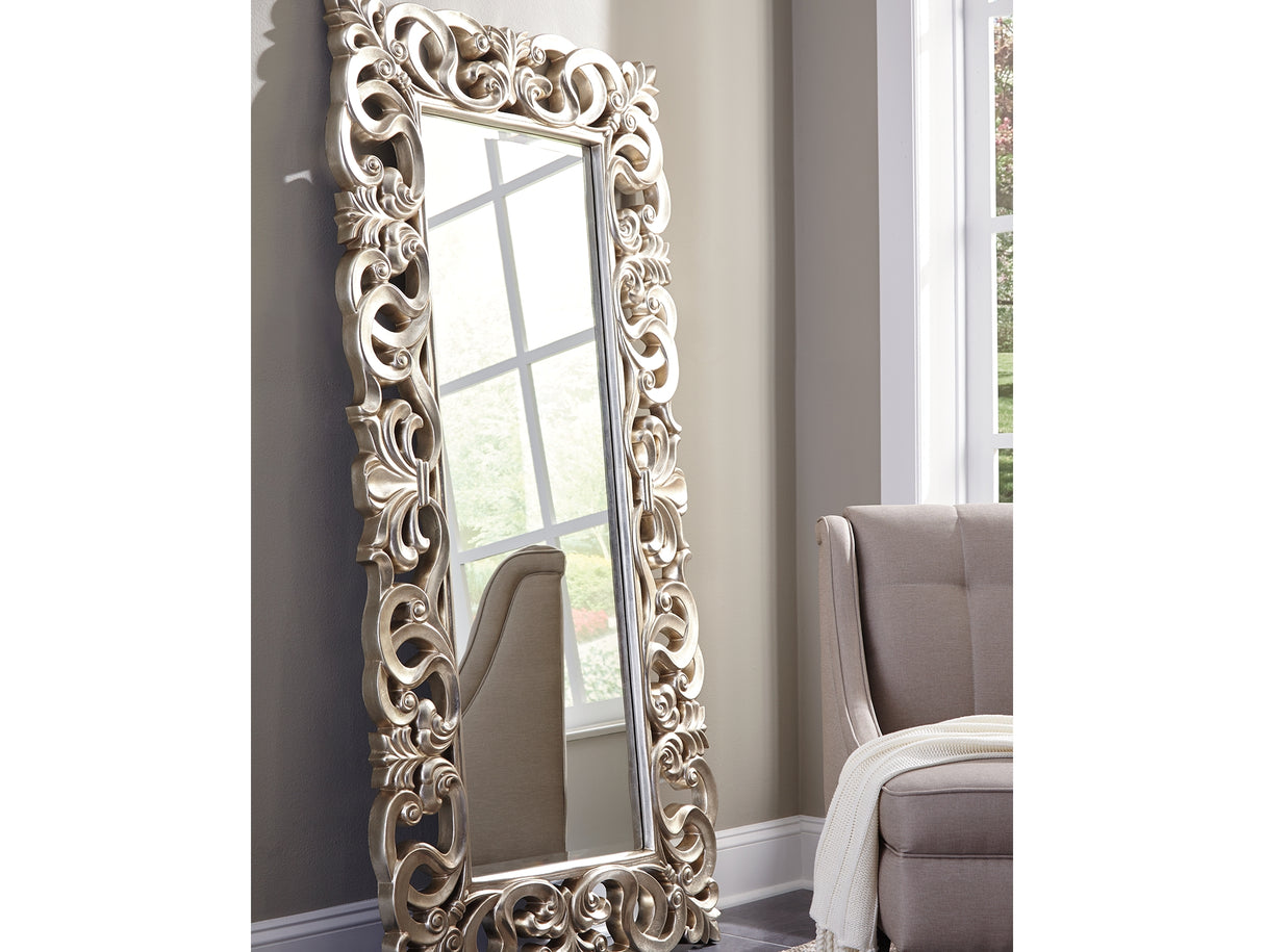 Lucia Antique Silver Finish Floor Mirror from Ashley - Luna Furniture