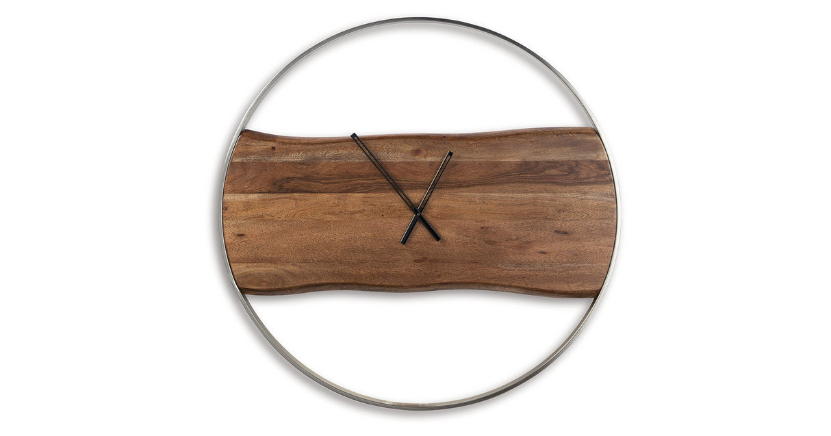 Panchali Brown/Silver Finish Wall Clock from Ashley Furniture - Luna Furniture