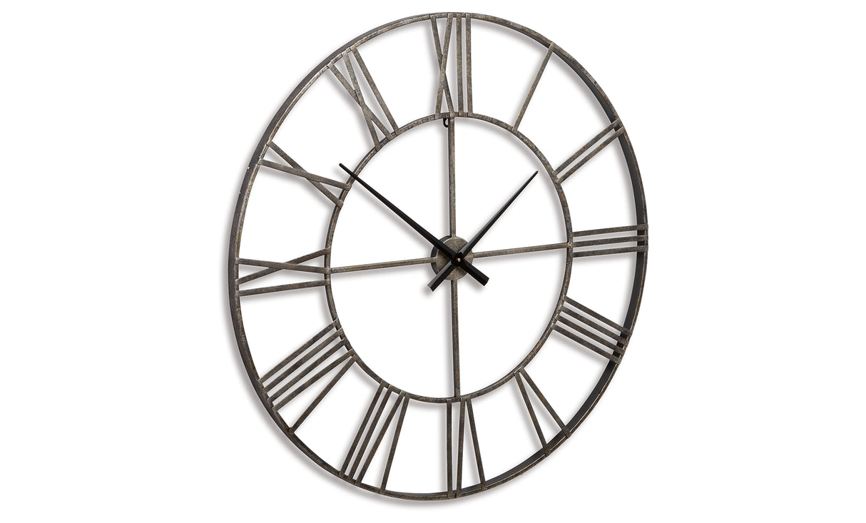 Paquita Antique Silver Wall Clock from Ashley Furniture - Luna Furniture