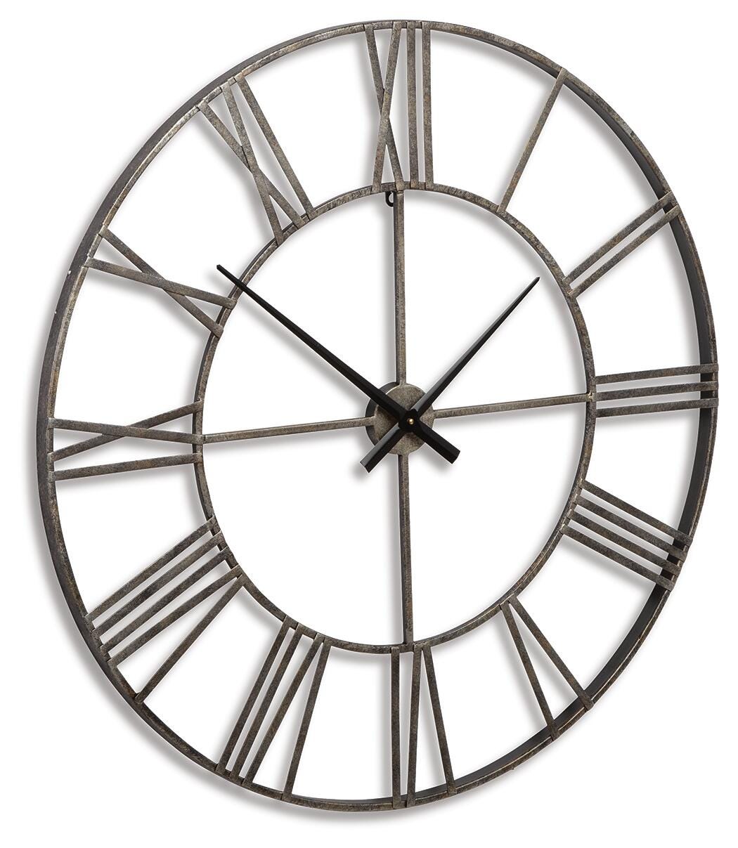 Paquita Antique Silver Wall Clock from Ashley Furniture - Luna Furniture