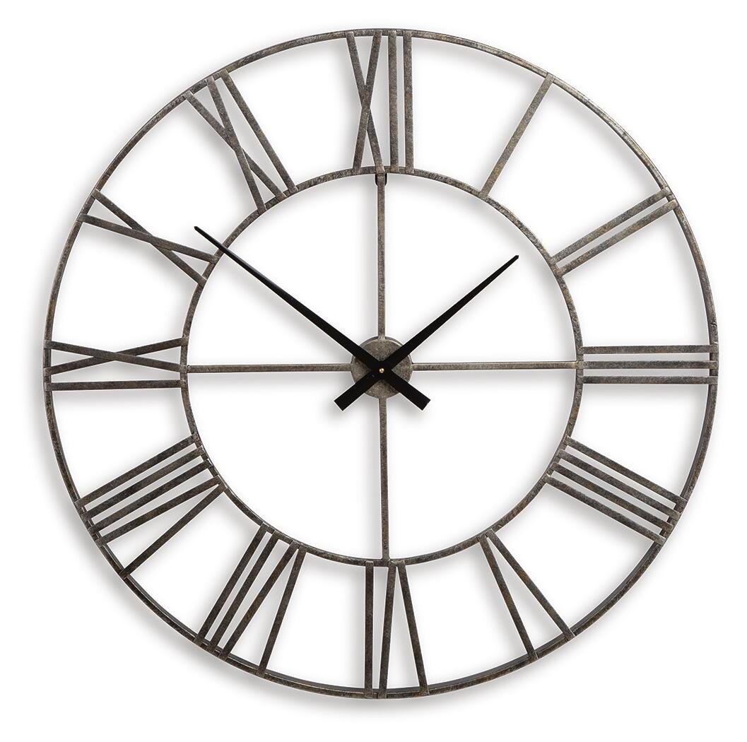 Paquita Antique Silver Wall Clock from Ashley Furniture - Luna Furniture