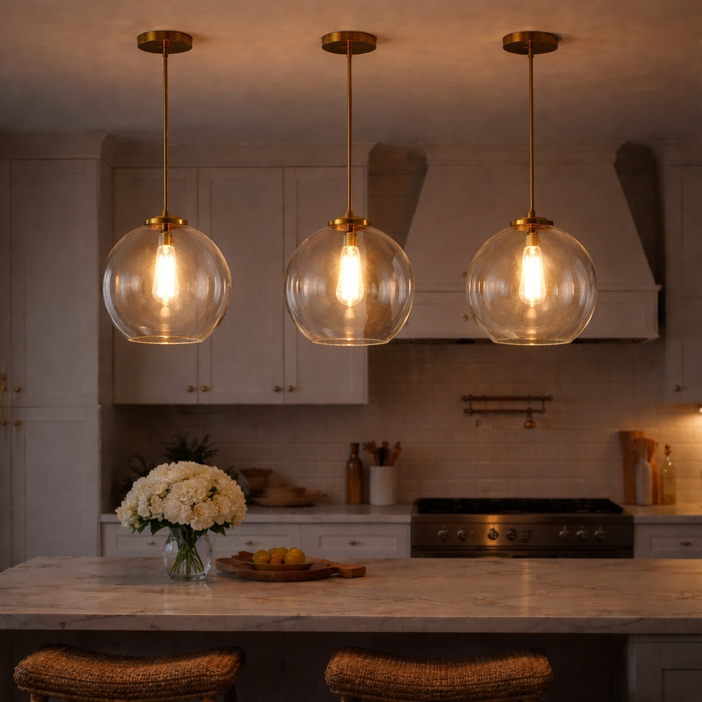 Gleam Pendant Lamp with Satin Brass and Clear Glass from Ashcroft Furniture - Luna Furniture
