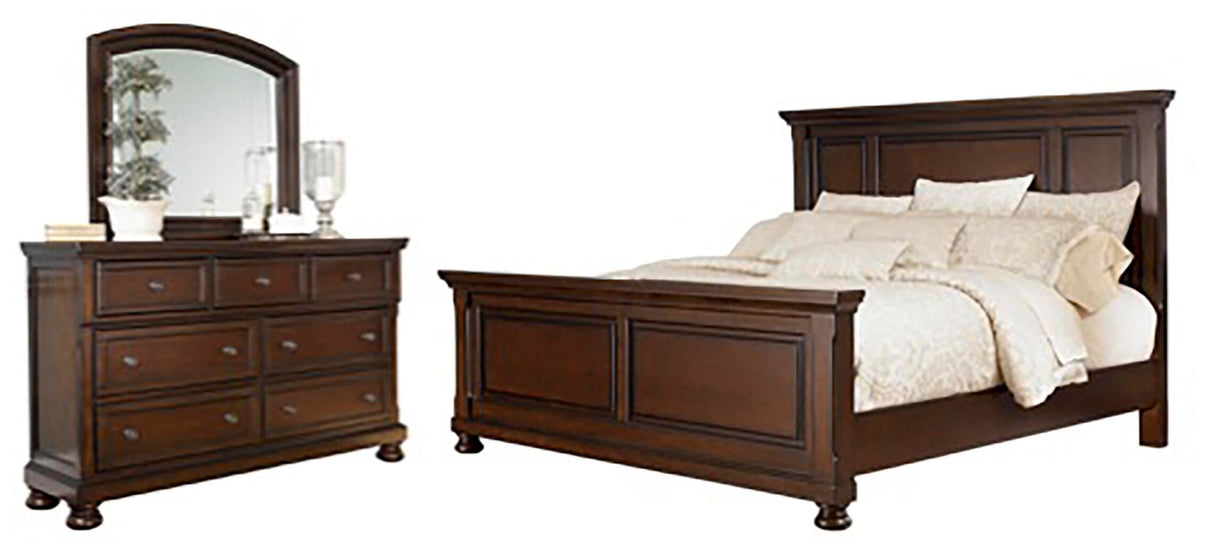 Porter Rustic Brown Queen Panel Bed, Dresser and Mirror from Ashley Furniture - Luna Furniture