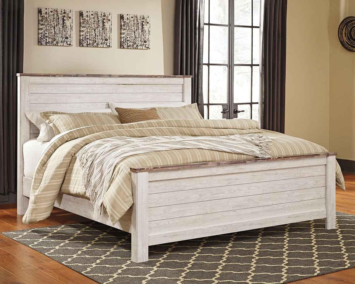 Willowton Whitewash California King Panel Bed from Ashley Furniture - Luna Furniture