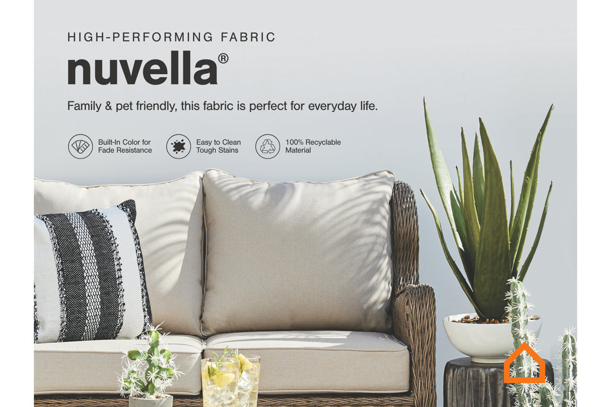Visola Gray Outdoor Loveseat, 2 Lounge Chairs and Coffee Table from Ashley - Luna Furniture