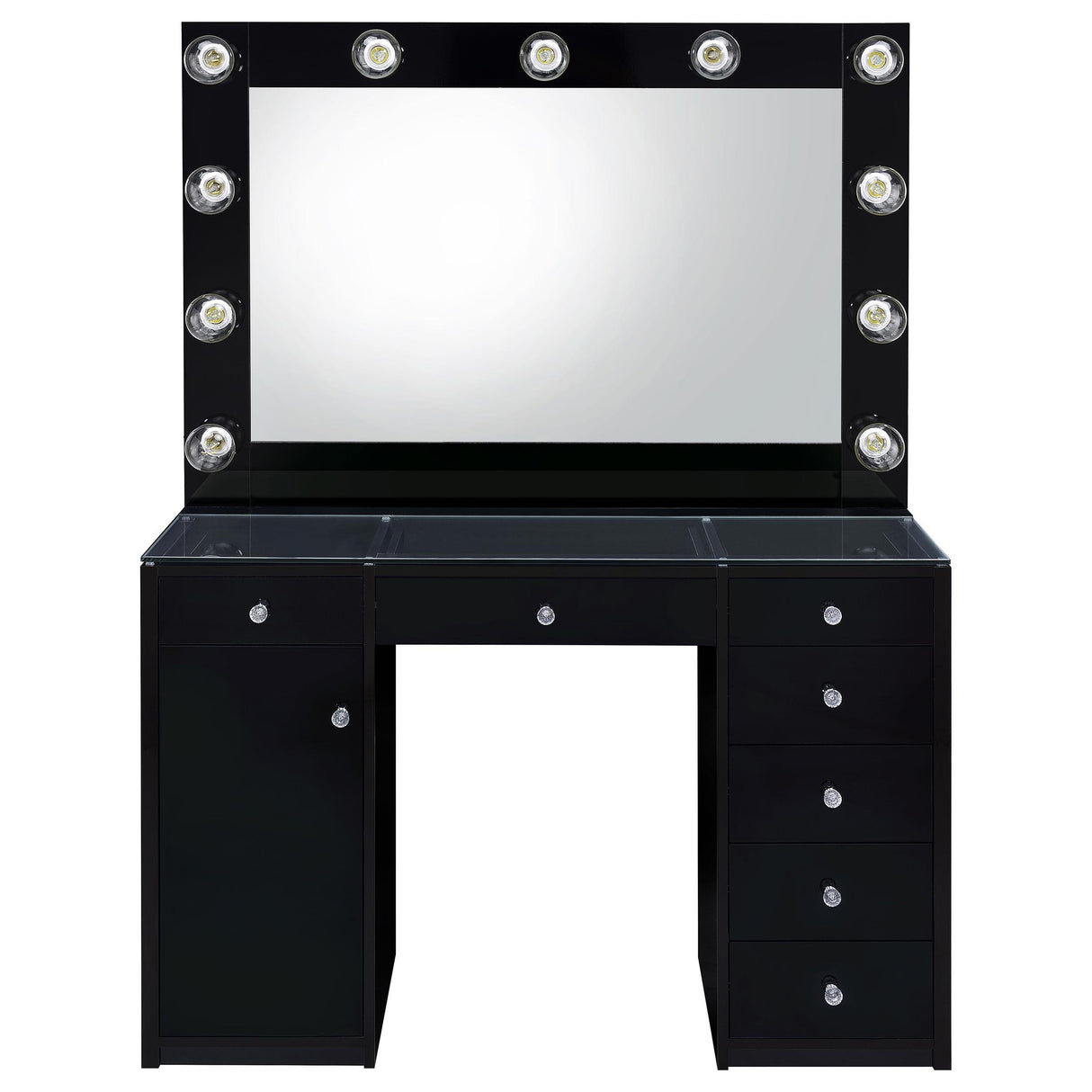 Acena Black High Gloss 7-Drawer Vanity Set with Lighting from Coaster - Luna Furniture