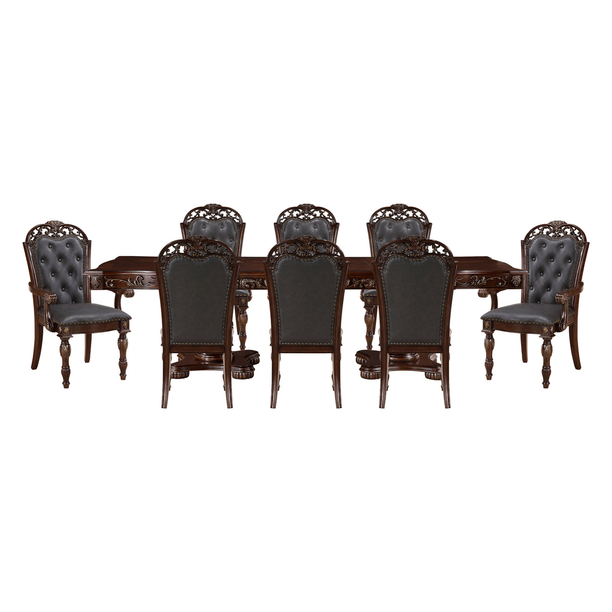 Adelina Cherry 9-Piece Double Pedestal Extendable Dining Room Set from Homelegance - Luna Furniture
