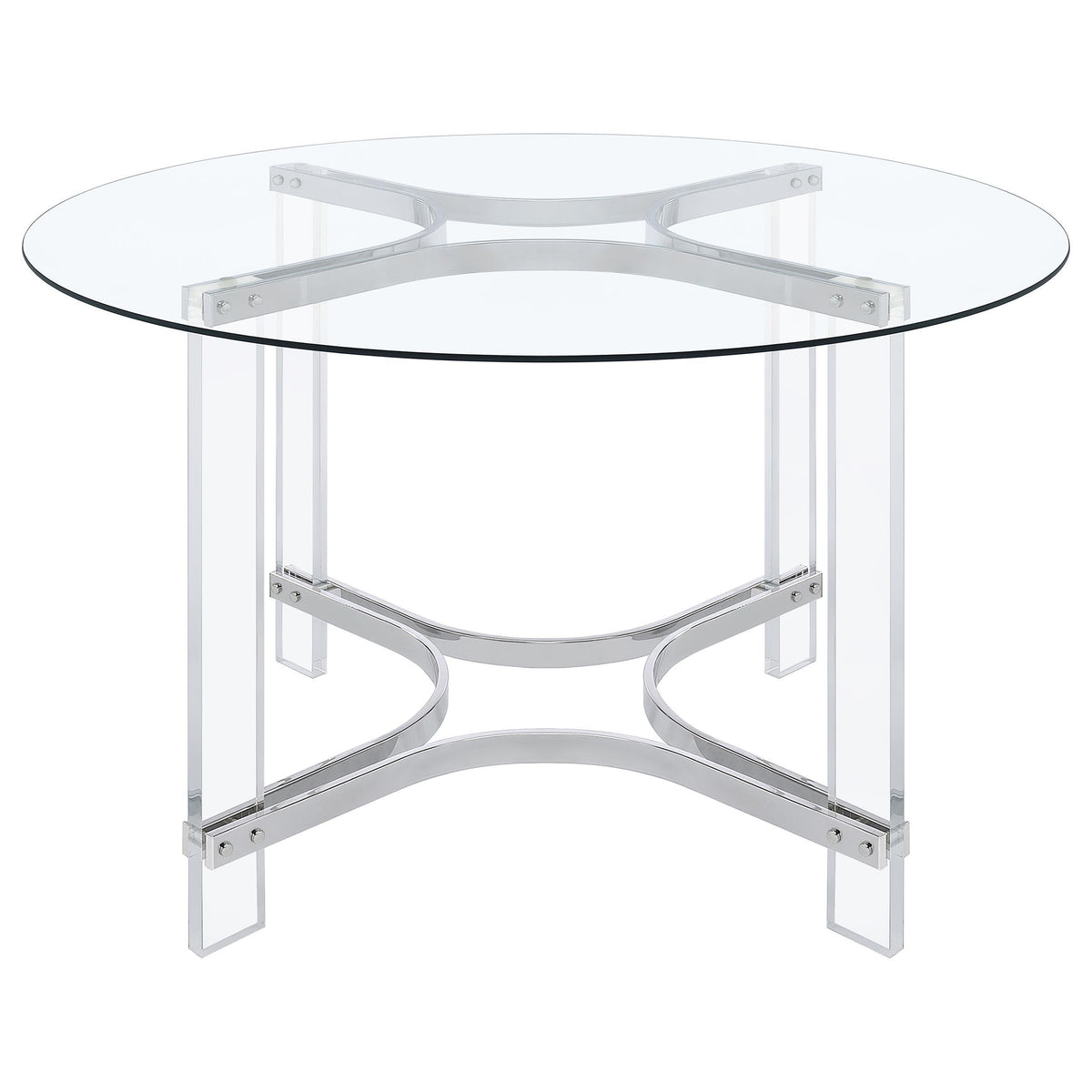 Adino Chrome 47-inch Round Glass Top Acrylic Dining Table from Coaster - Luna Furniture
