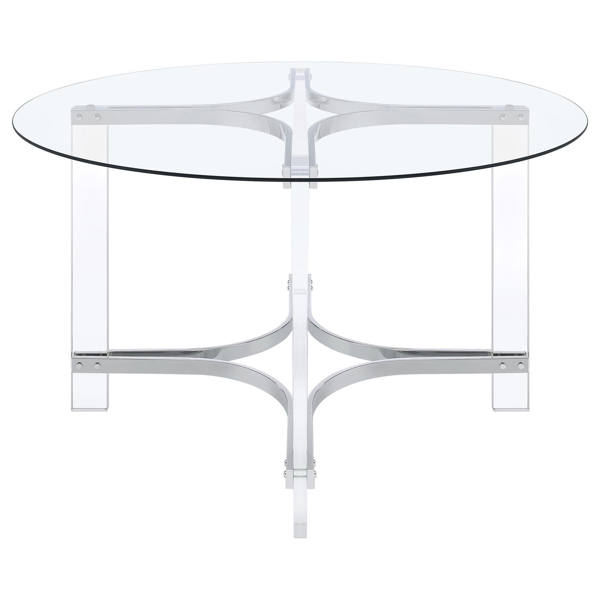 Adino Chrome 47-inch Round Glass Top Acrylic Dining Table from Coaster - Luna Furniture