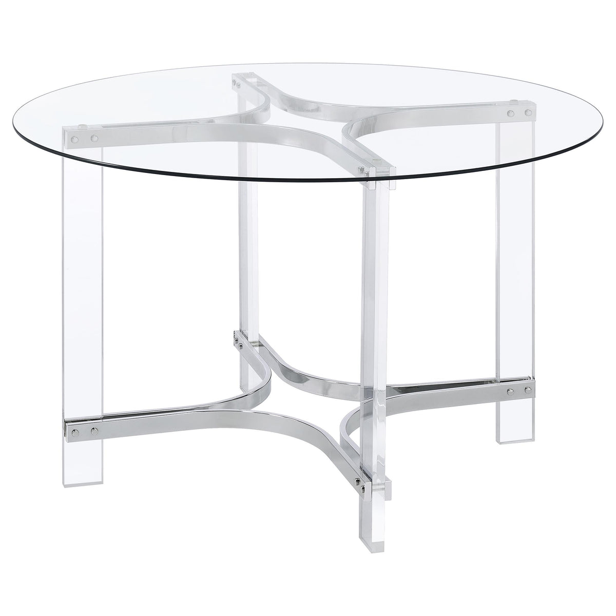 Adino Chrome 47-inch Round Glass Top Acrylic Dining Table from Coaster - Luna Furniture