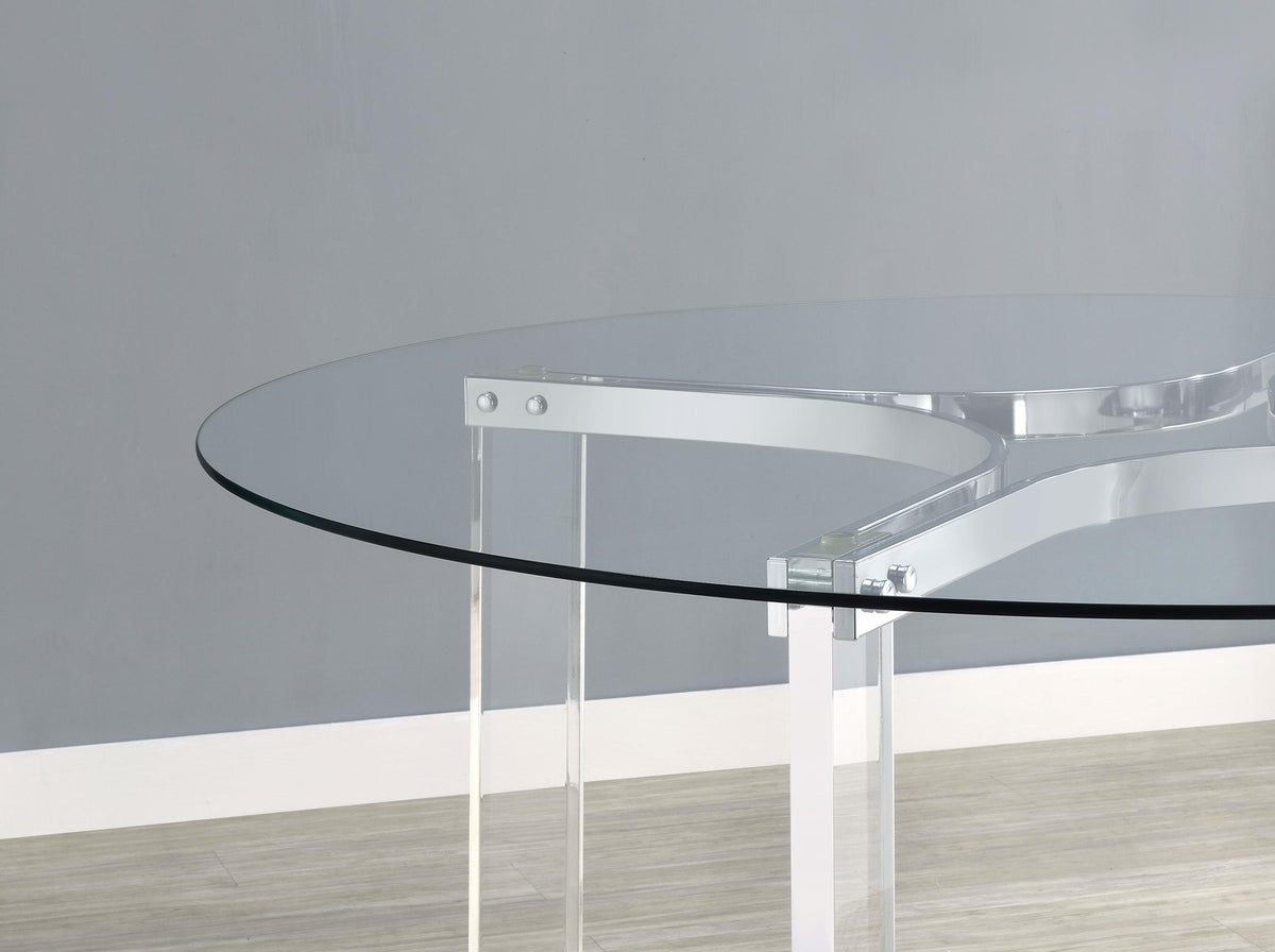 Adino Chrome 47-inch Round Glass Top Acrylic Dining Table from Coaster - Luna Furniture