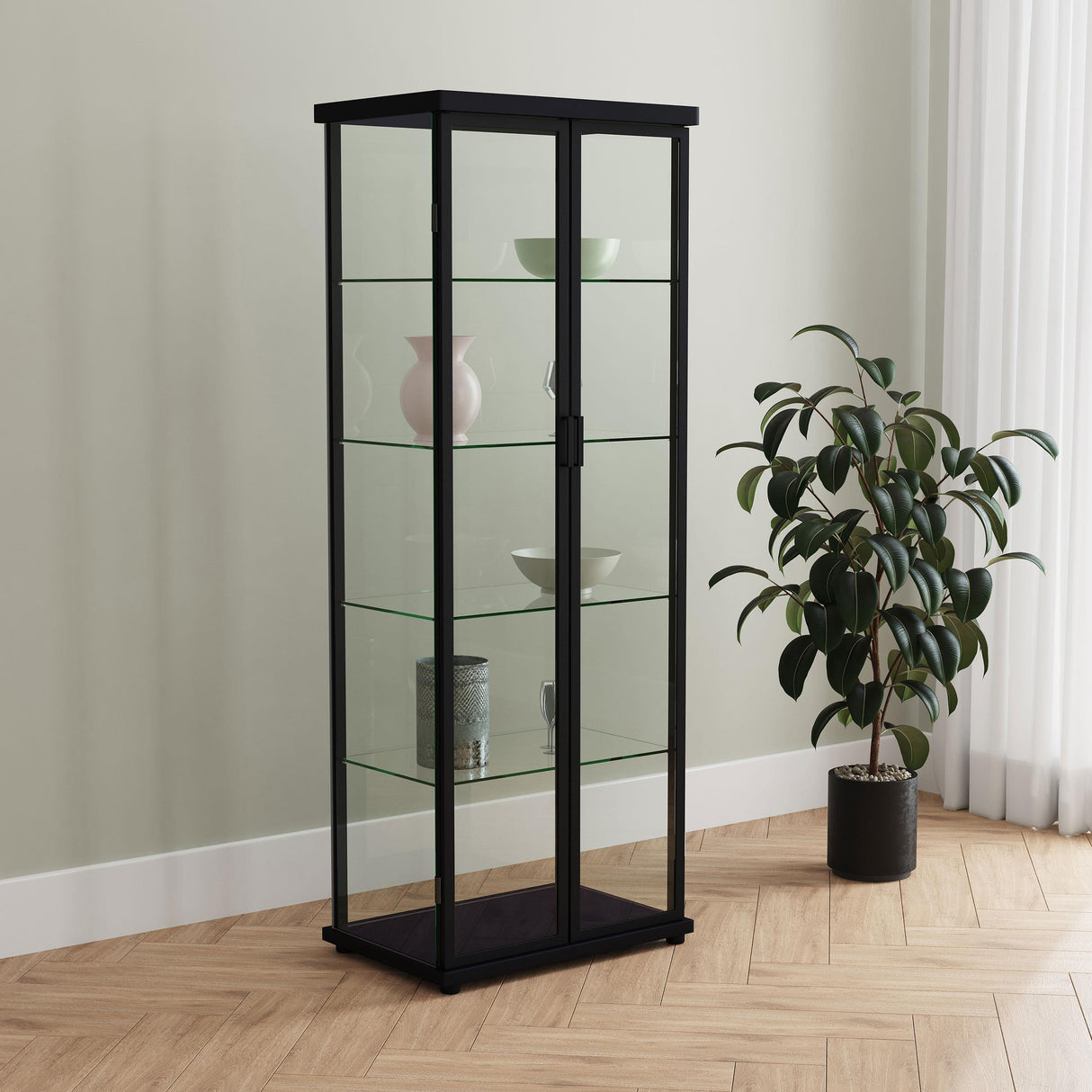 Aero Black 5-Shelf Display Curio Cabinet with LED and Clear Tempered Glass Shelves from Coaster - Luna Furniture