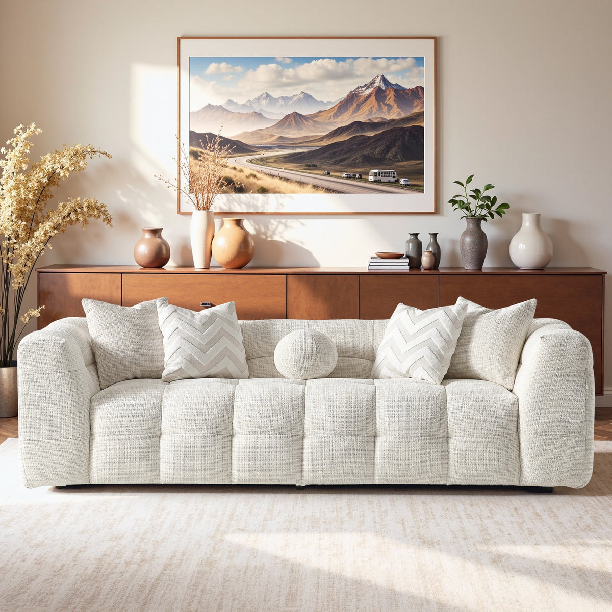 Alana Ivory Tufted Chenille Sofa from Ashcroft Furniture - Luna Furniture