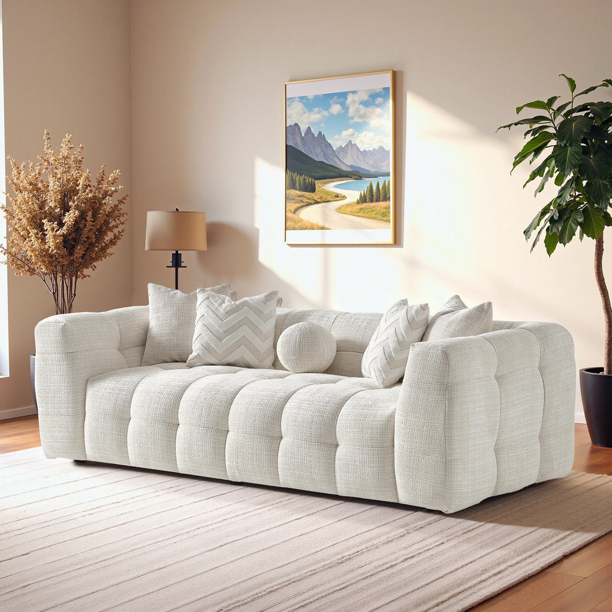 Alana Ivory Tufted Chenille Sofa from Ashcroft Furniture - Luna Furniture