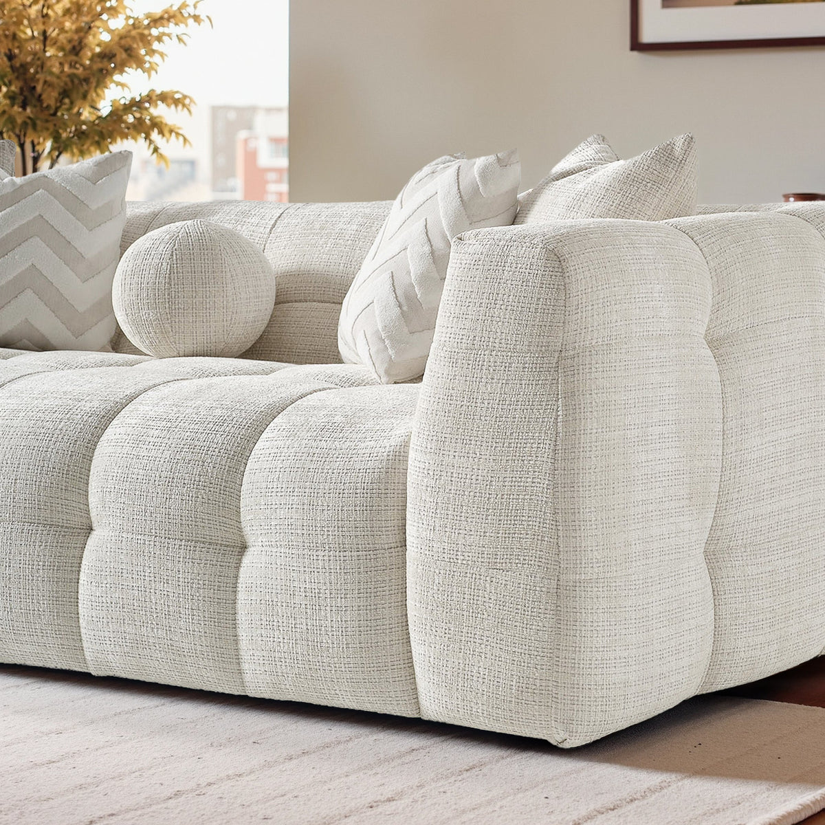 Alana Ivory Tufted Chenille Sofa from Ashcroft Furniture - Luna Furniture