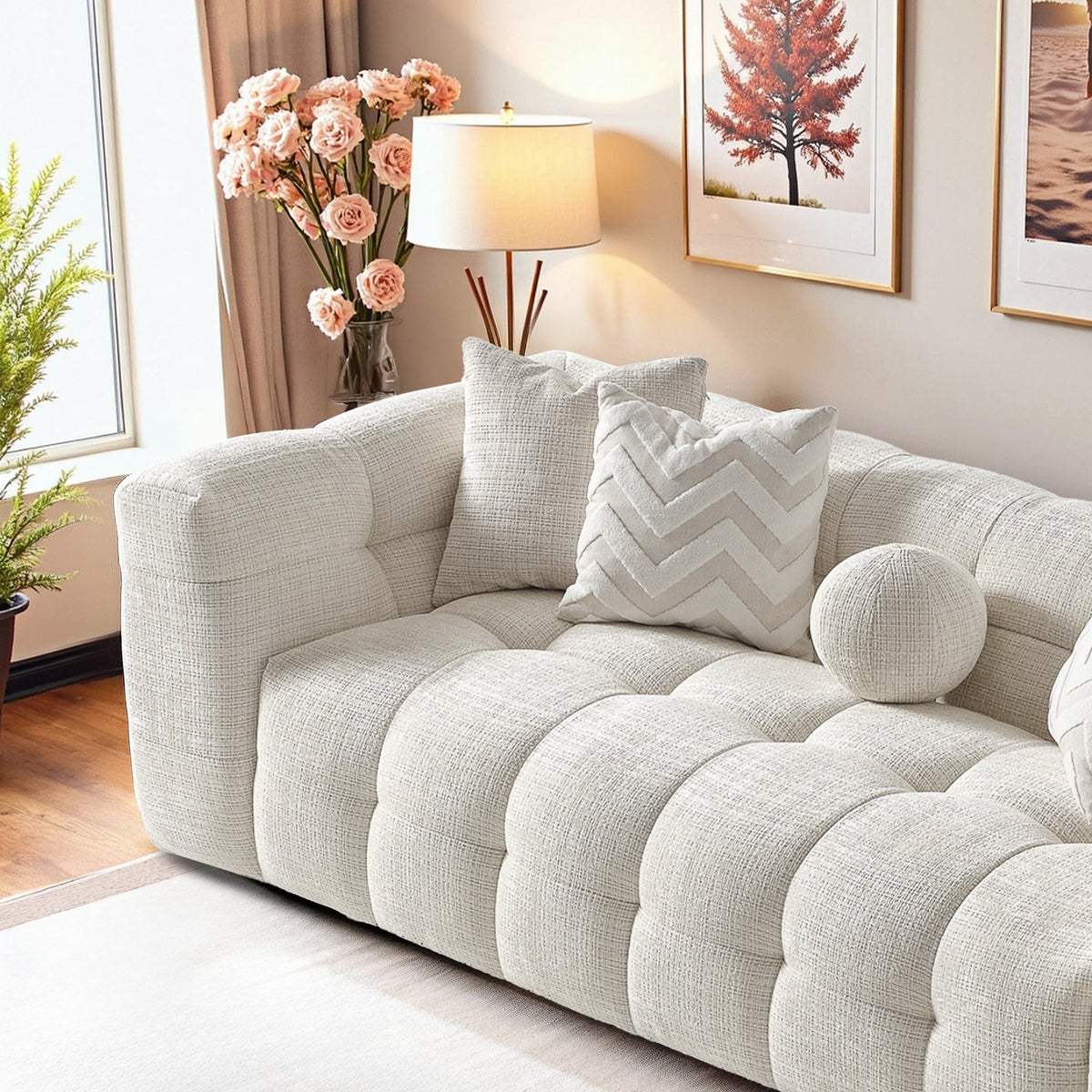 Alana Ivory Tufted Chenille Sofa from Ashcroft Furniture - Luna Furniture