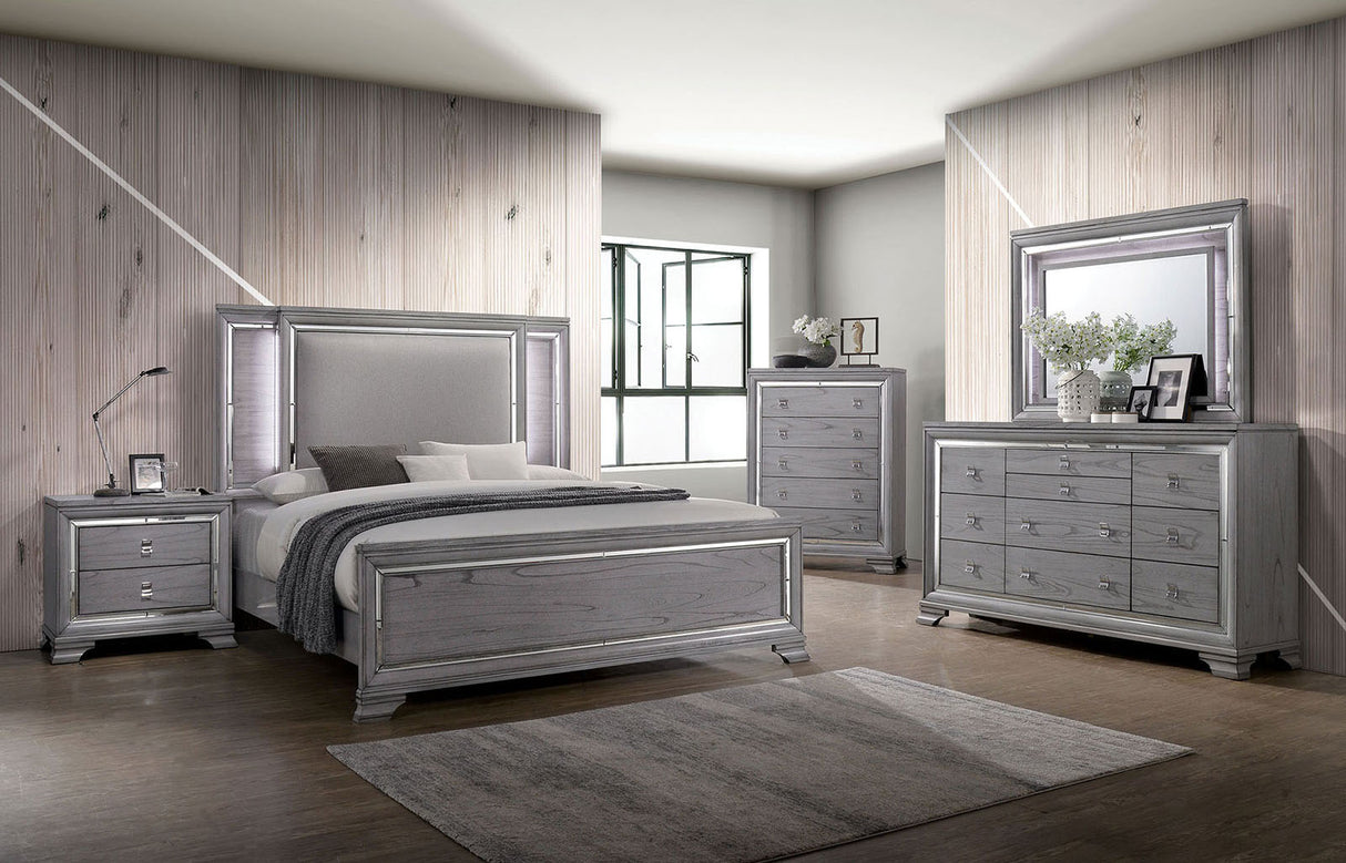 Alanis Light Gray LED King Panel Bed from Furniture of America - Luna Furniture