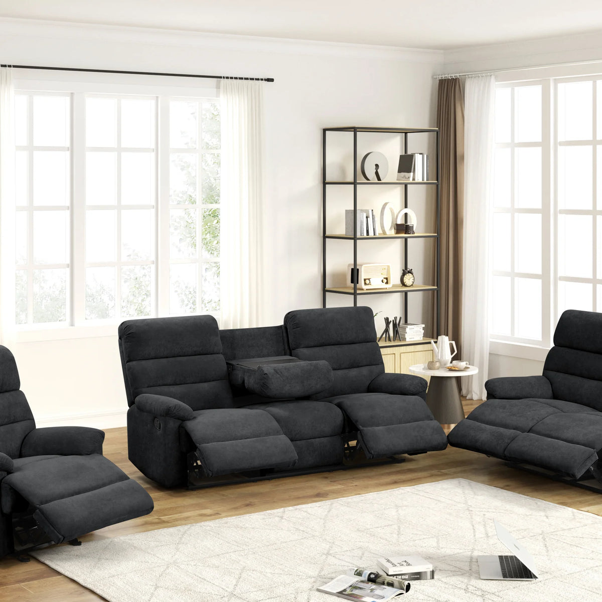 Happy Homes Albert Black 3-Piece Reclining Set – Luna Furniture