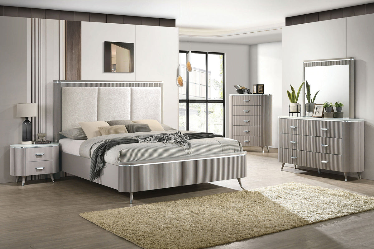 Aldridge Light Gray King Upholstered Panel Bed from Furniture of America - Luna Furniture