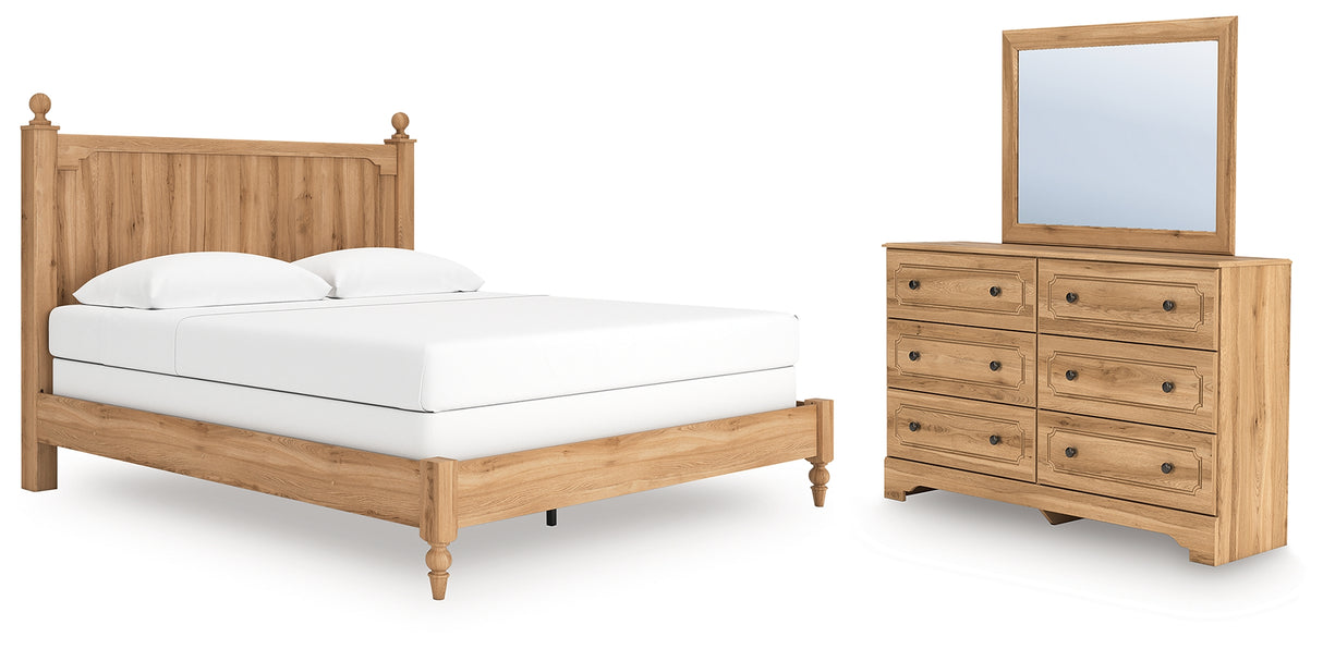 Aleaport King Panel Bed with Mirrored Dresser in Warm Brown from Ashley Furniture - Luna Furniture