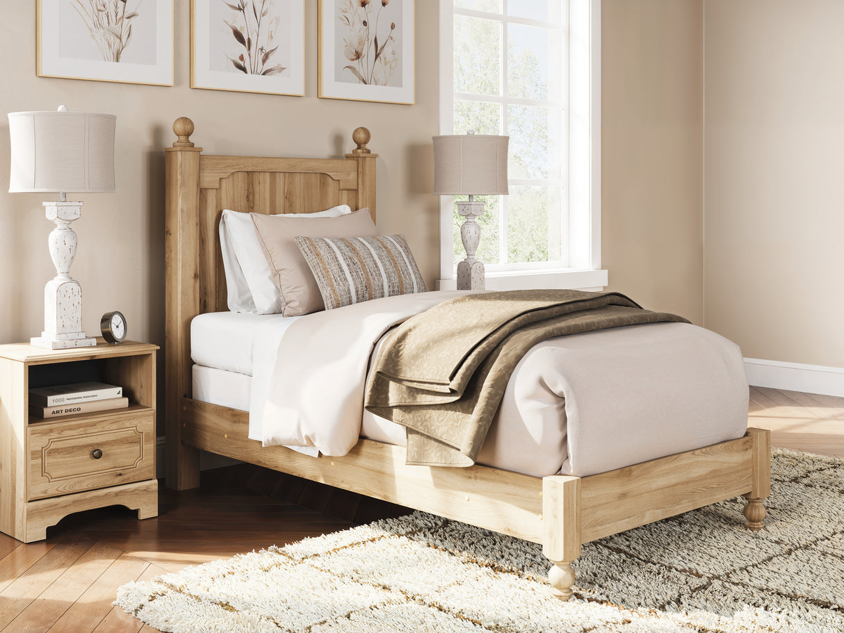 Aleaport Twin Panel Bed with Chest and Nightstand in Warm Brown from Ashley Furniture - Luna Furniture