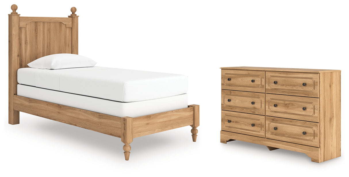 Aleaport Twin Panel Bed with Dresser in Warm Brown from Ashley Furniture - Luna Furniture