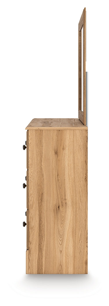 Aleaport Warm Brown King Panel Bed, Dresser, Mirror and Nightstand from Ashley - Luna Furniture