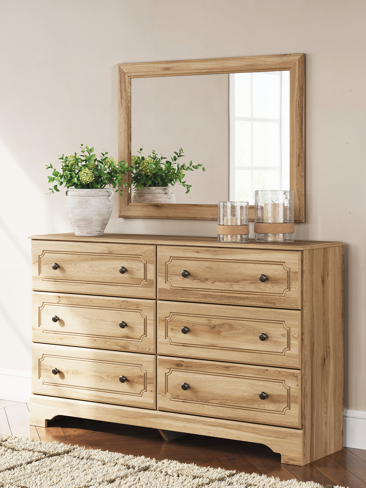 Aleaport Warm Brown King Panel Bed, Dresser, Mirror and Nightstand from Ashley - Luna Furniture