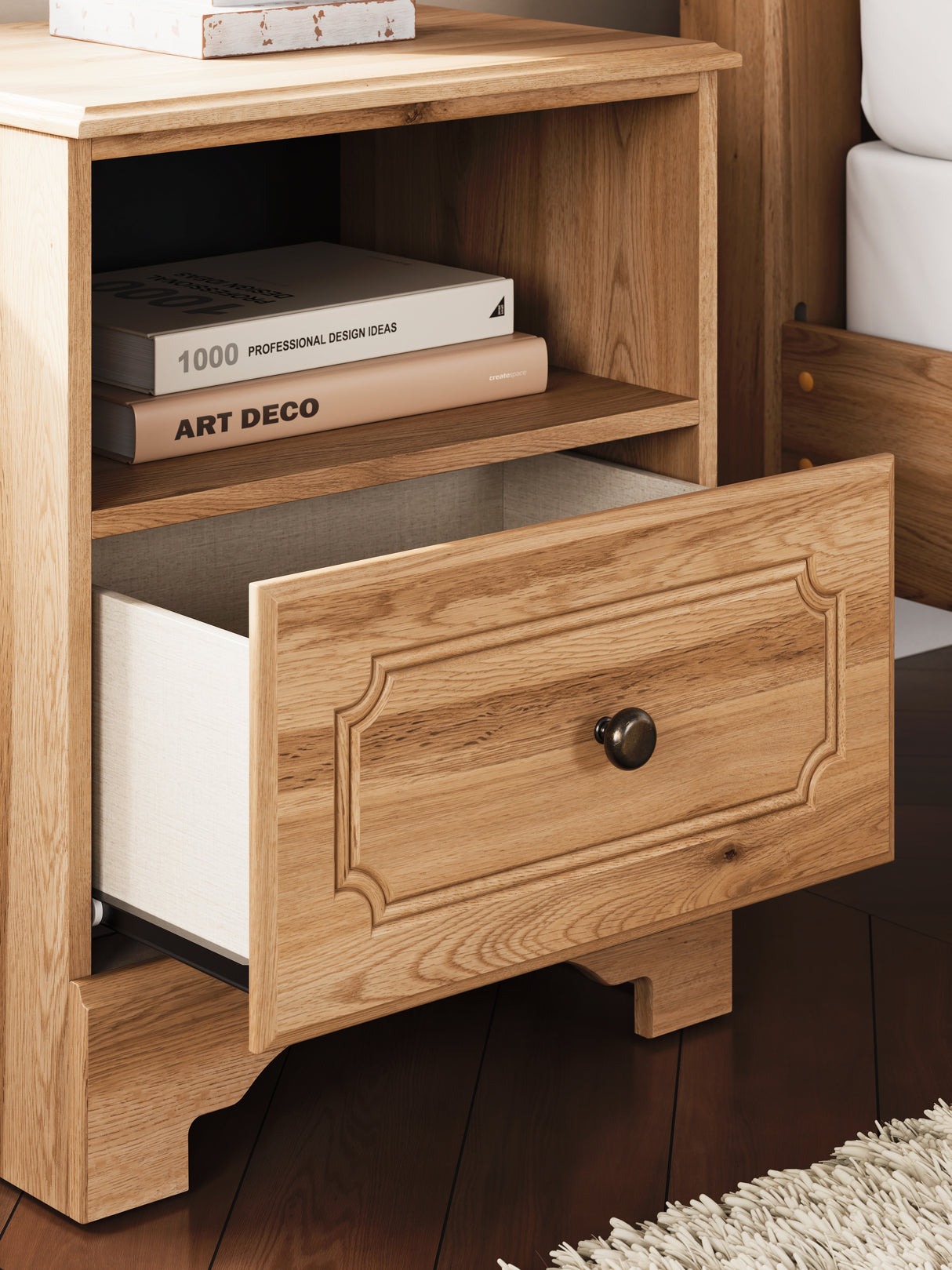 Aleaport Warm Brown King Panel Bed, Dresser, Mirror and Nightstand from Ashley - Luna Furniture