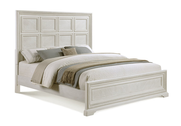 Alexandria Antique White King Panel Bed