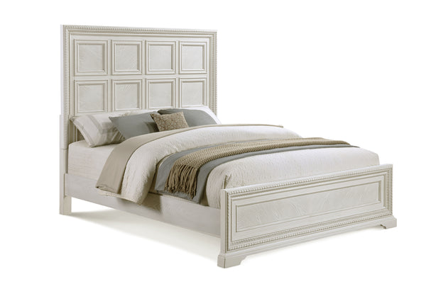 Alexandria Antique White Queen Panel Bed