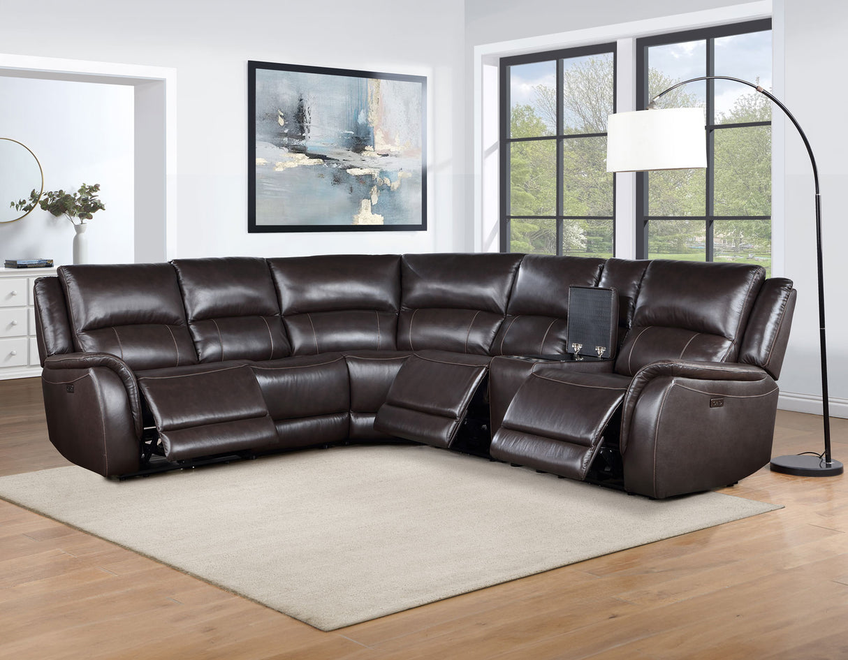Alexandria Chocolate Top-Grain Leather 6-Piece Power Reclining Set from Steve Silver - Luna Furniture