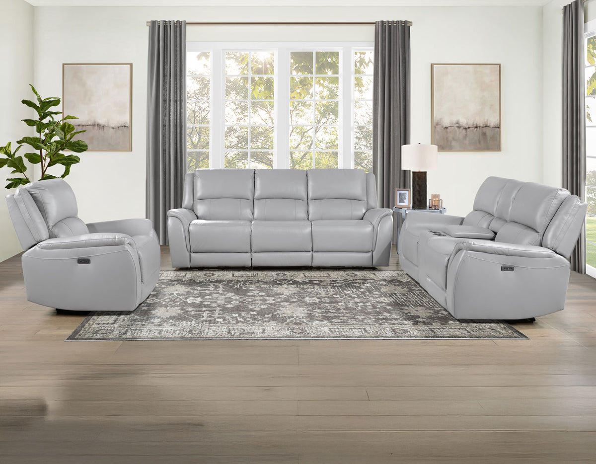 Alexandria Stone 3-Piece Top-Grain Leather Power Reclining Living Room Set from Steve Silver - Luna Furniture