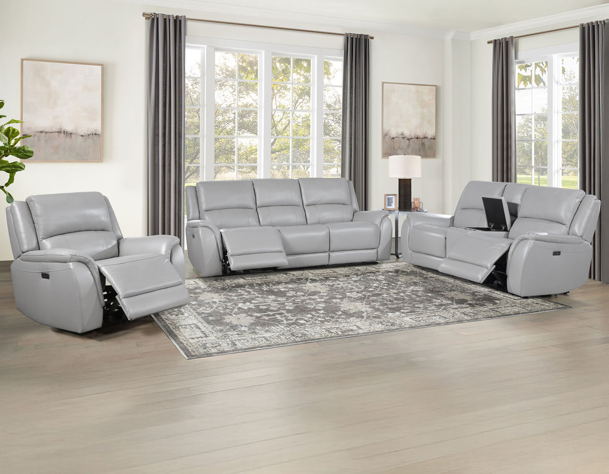 Alexandria Stone 3-Piece Top-Grain Leather Power Reclining Living Room Set from Steve Silver - Luna Furniture