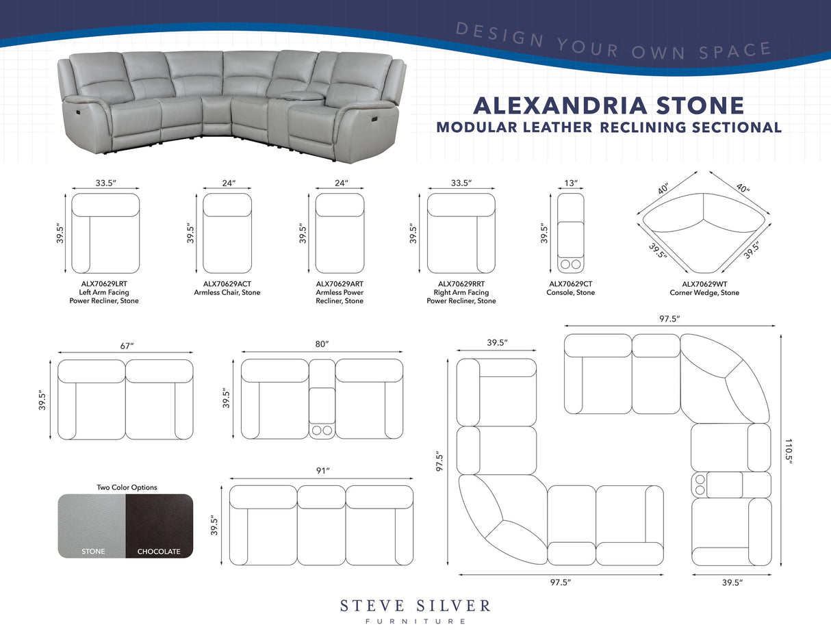 Alexandria Stone Top-Grain Leather 6-Piece Power Reclining Set from Steve Silver - Luna Furniture