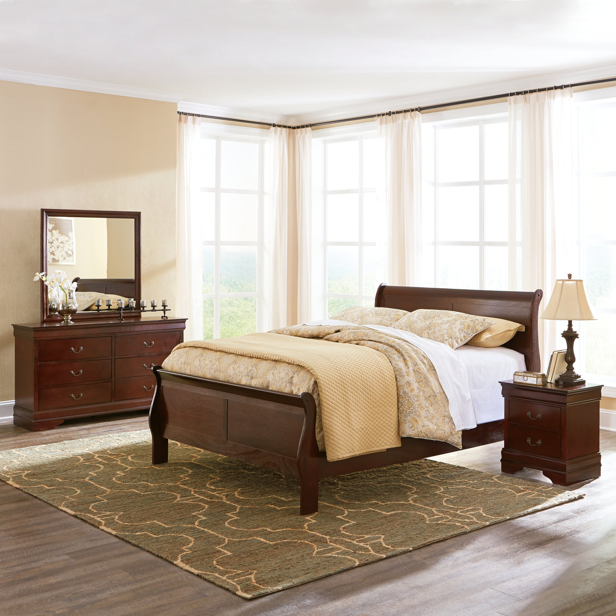 Alisdair Queen Sleigh Bed with 2 Nightstands in Reddish Brown from Ashley Furniture - Luna Furniture