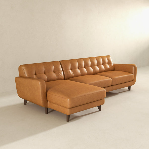 Allison Tan Leather Left-Facing Sectional Sofa