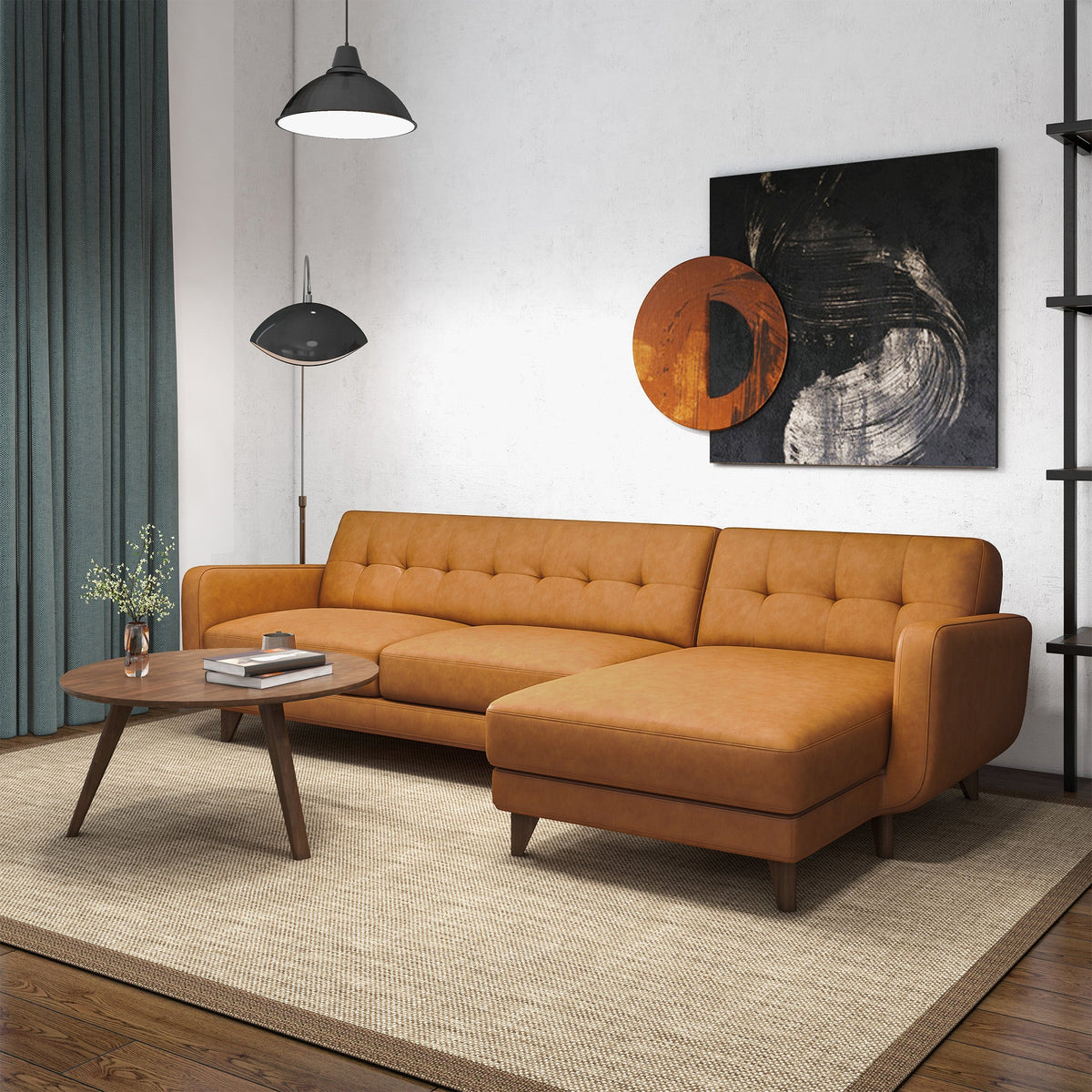 Allison Tan Leather Right-Facing Sectional Sofa from Ashcroft Furniture - Luna Furniture