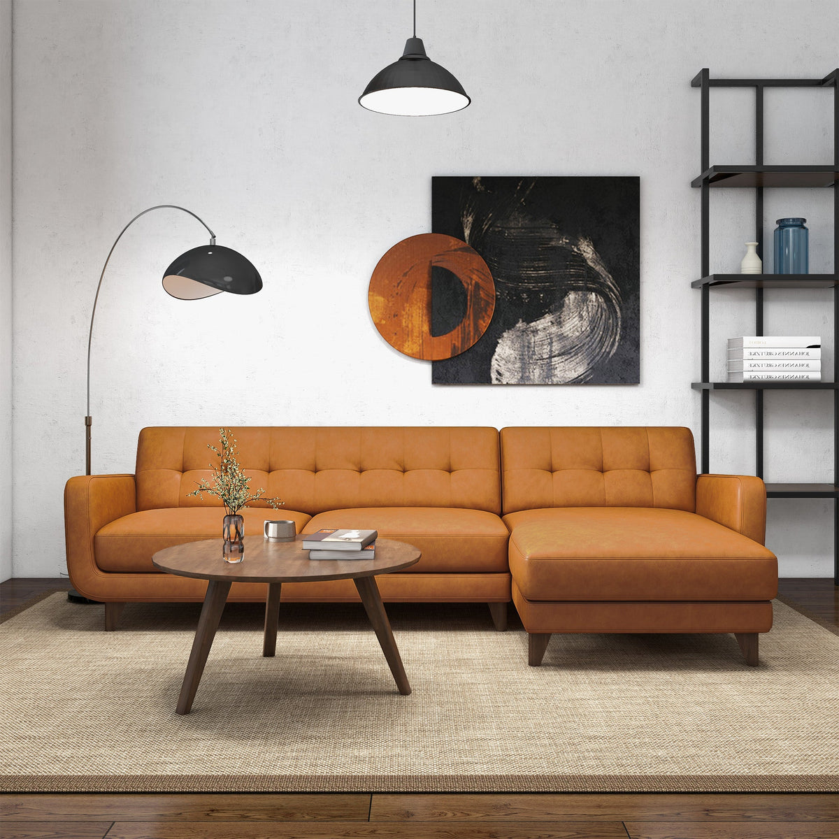Allison Tan Leather Right-Facing Sectional Sofa from Ashcroft Furniture - Luna Furniture