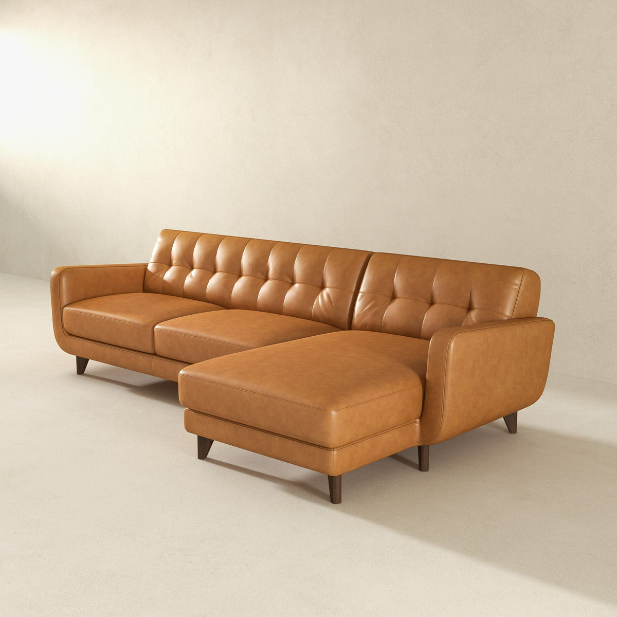 Allison Tan Leather Right-Facing Sectional Sofa from Ashcroft Furniture - Luna Furniture