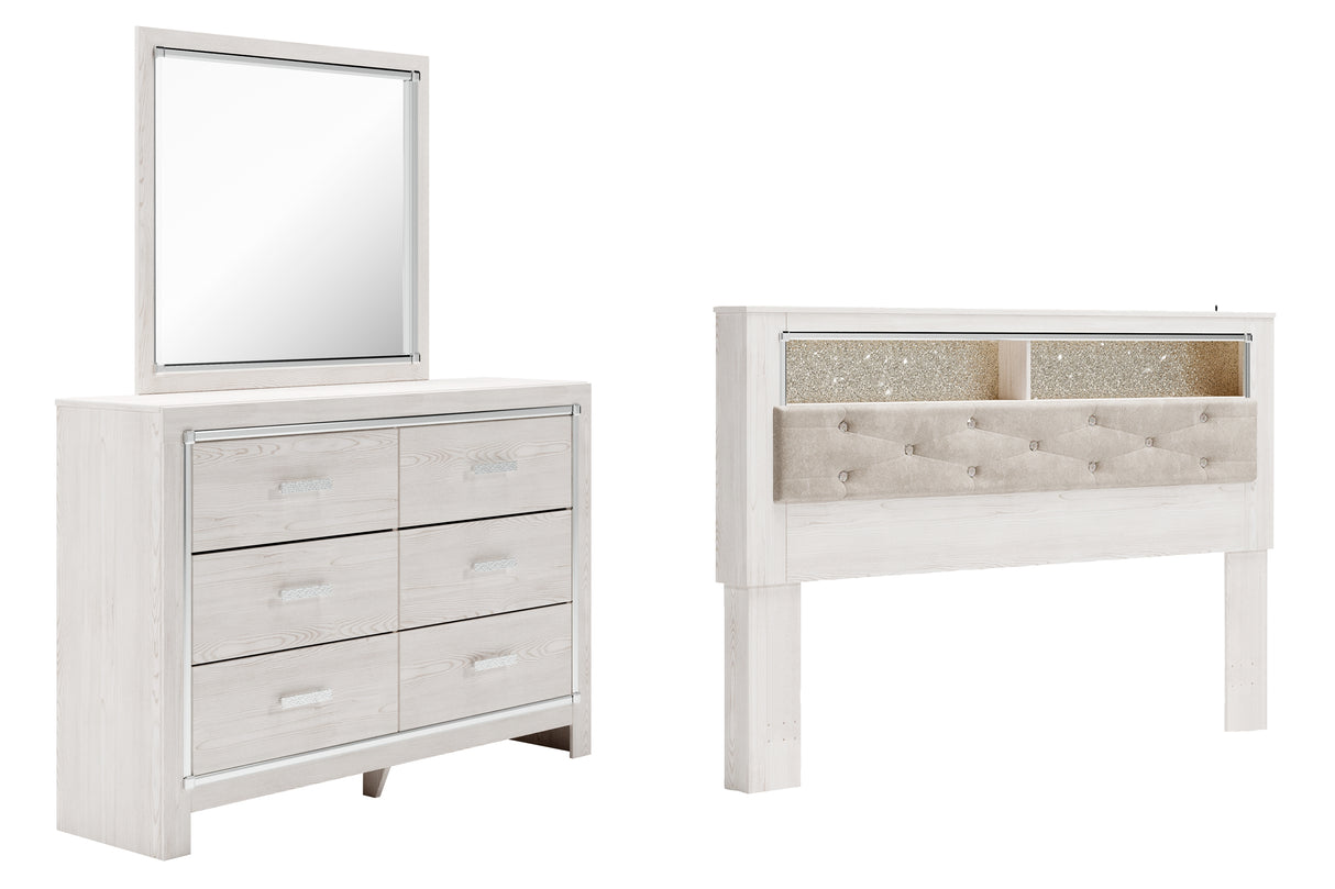 Altyra King Bookcase Headboard Bed with Mirrored Dresser in White from Ashley - Luna Furniture