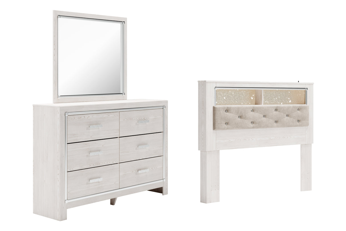 Altyra Queen Bookcase Headboard Bed with Mirrored Dresser in White from Ashley - Luna Furniture